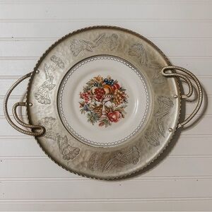 Vintage Farberware Wrought Aluminum & Triumph Limoges Center Plate Platter